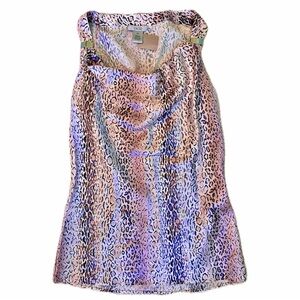 vintage y2k pink cheetah print cowl neck silk tank top